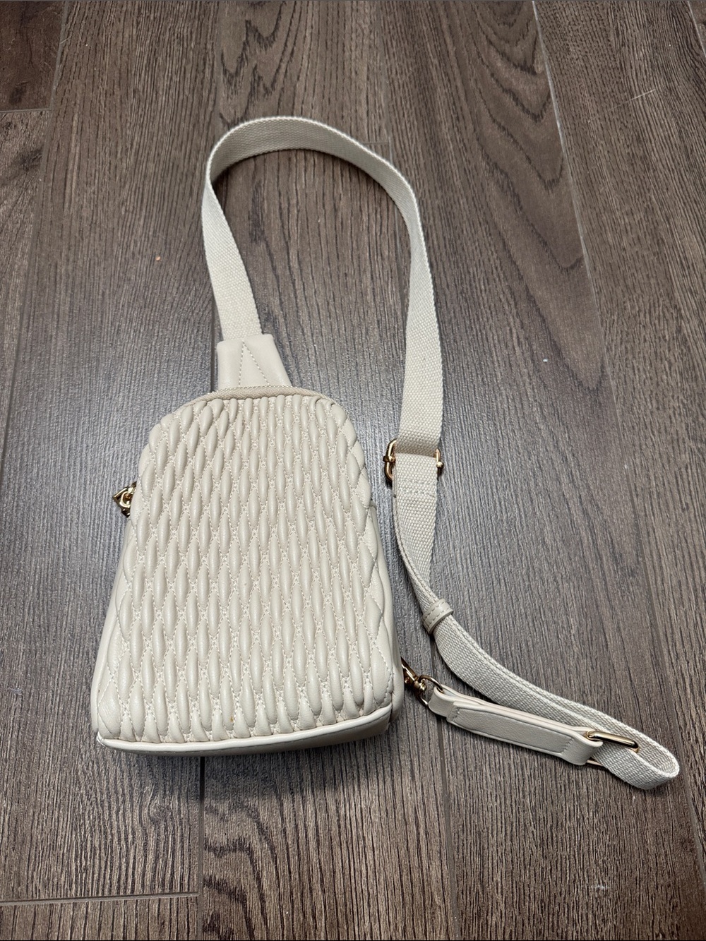 Madison West Cream Quilted Crossbody with Gold Hardware